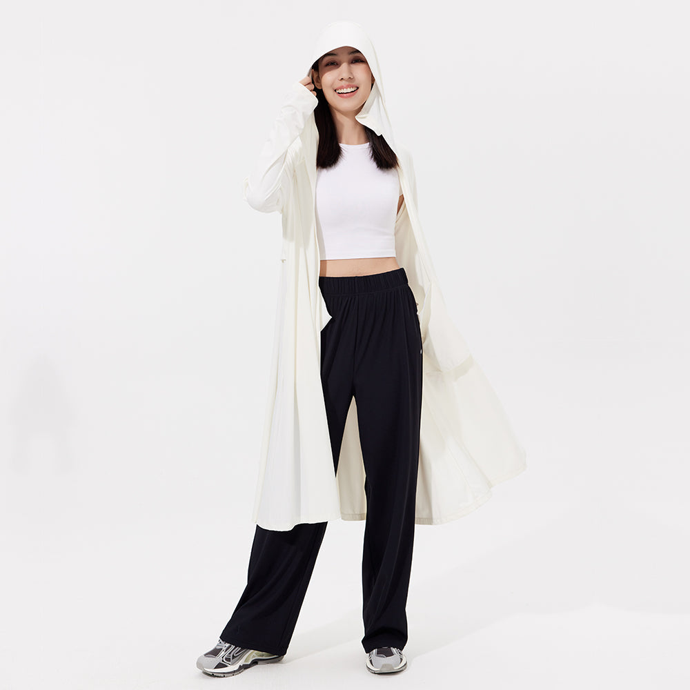 Women's Sun Protection Hoodie Long Sleeve Full Cover Cooling Mid Length Long Trench UPF 50+