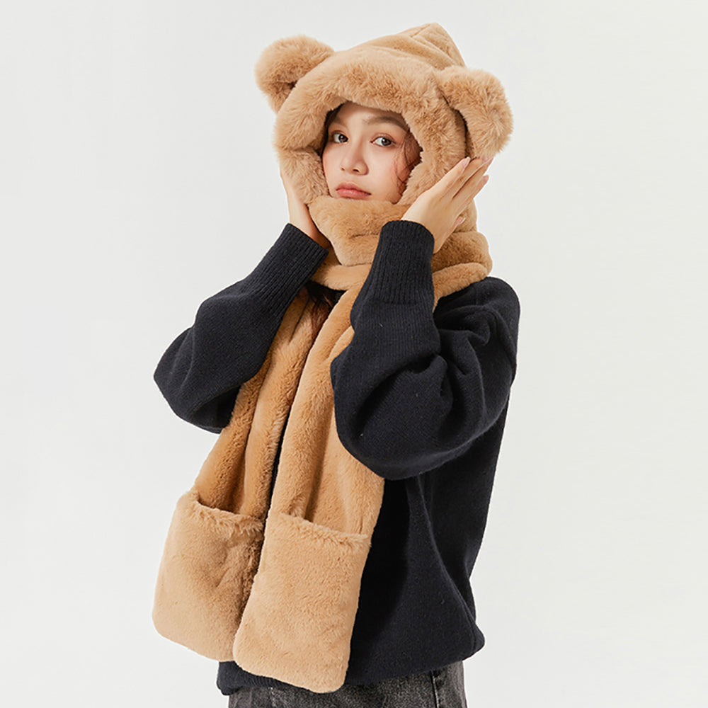 US Stock 3-in-1 Multi-Functional Cute Animal Hat with Scarf and Mitten Combo