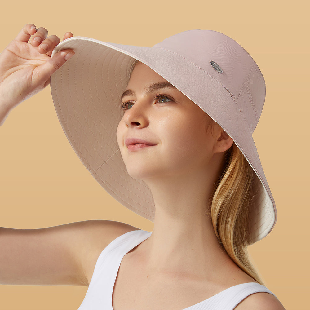 Women's Large Brim UV Protection  Reversible Double-Side-Wear Bucket Hat UPF 50+