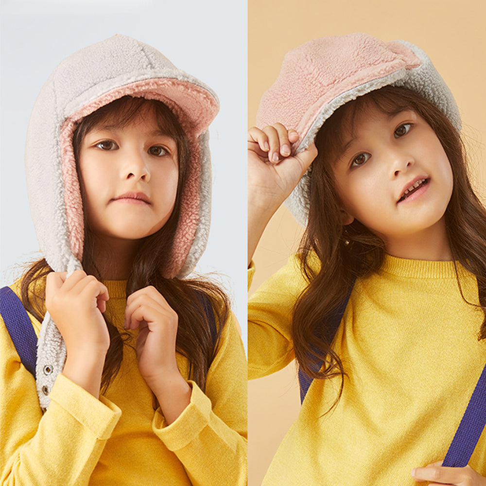 Kid's Plush Trapper Cap Reversible Winter Warm Bomber Hat