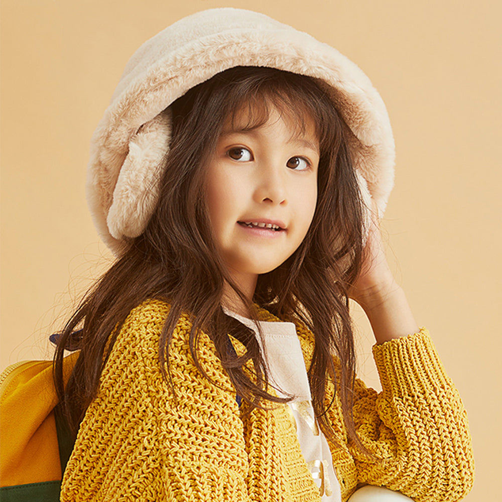 Girl in Faux-fur Bucket Hat