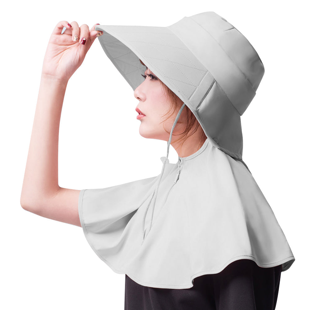 US Stock Women's Wide Brim UV Protection Shoulder Cover Bucket Hat UPF 50+