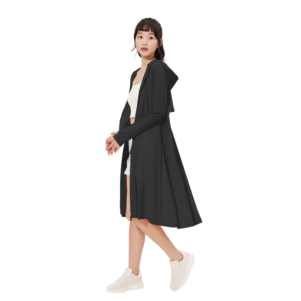 Women's Sun Protection Hoodie Long Sleeve Full Cover Cooling Mid Length Long Trench UPF 50+