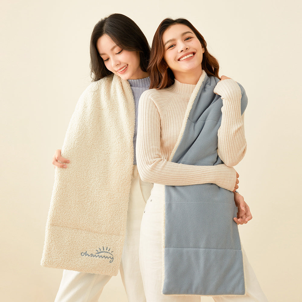 Dual-sided Fleece Long Scarf Warm Wrap Shawl with Pockets for Cold Winter Season