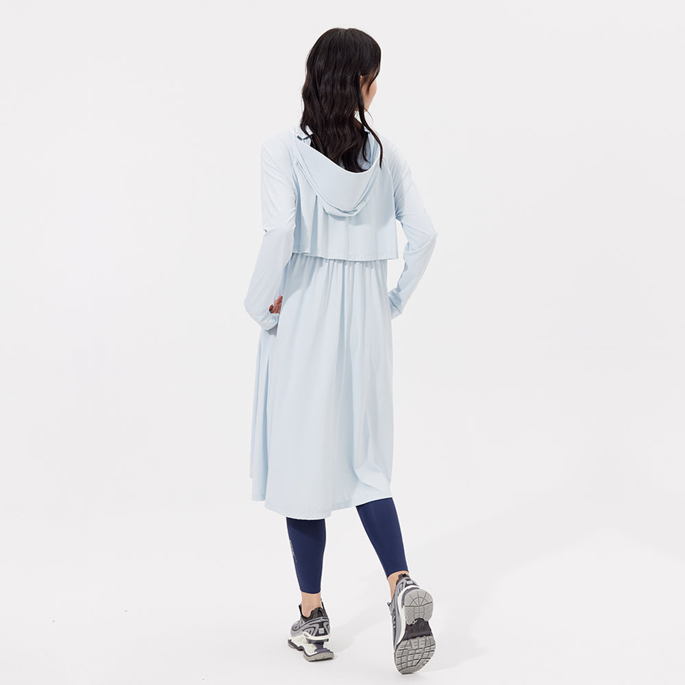 Women's Sun Protection Hoodie Long Sleeve Full Cover Cooling Mid Length Long Trench UPF 50+