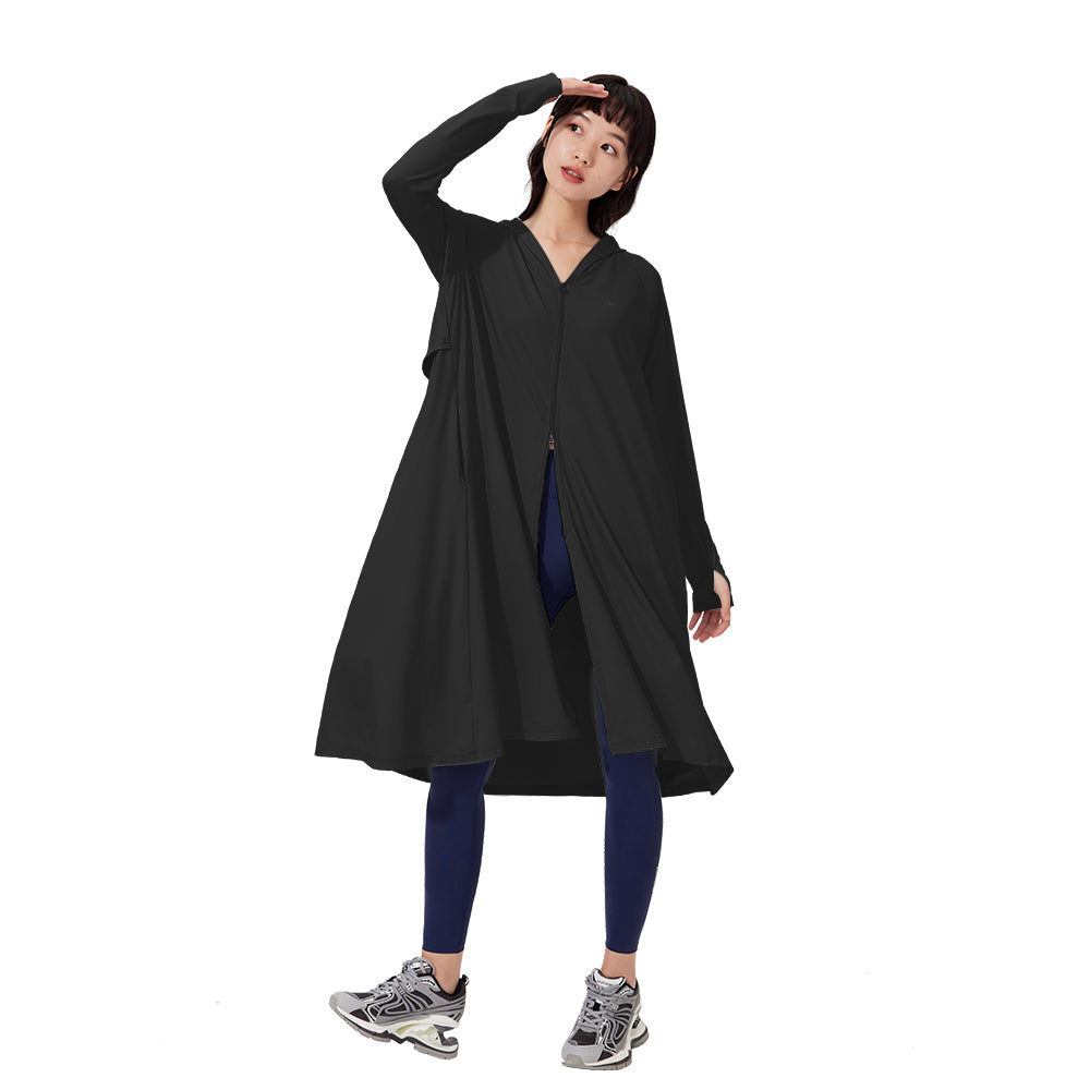 Women's Sun Protection Hoodie Long Sleeve Full Cover Cooling Mid Length Long Trench UPF 50+