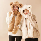 US Stock 3-in-1 Multi-Functional Cute Animal Hat with Scarf and Mitten Combo