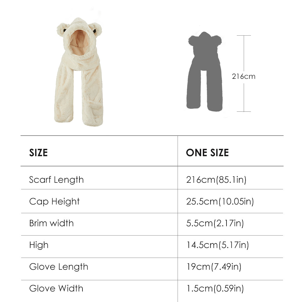 US Stock 3-in-1 Multi-Functional Cute Animal Hat with Scarf and Mitten Combo