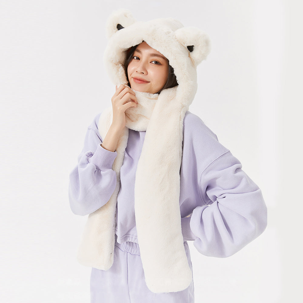 US Stock 3-in-1 Multi-Functional Cute Animal Hat with Scarf and Mitten Combo