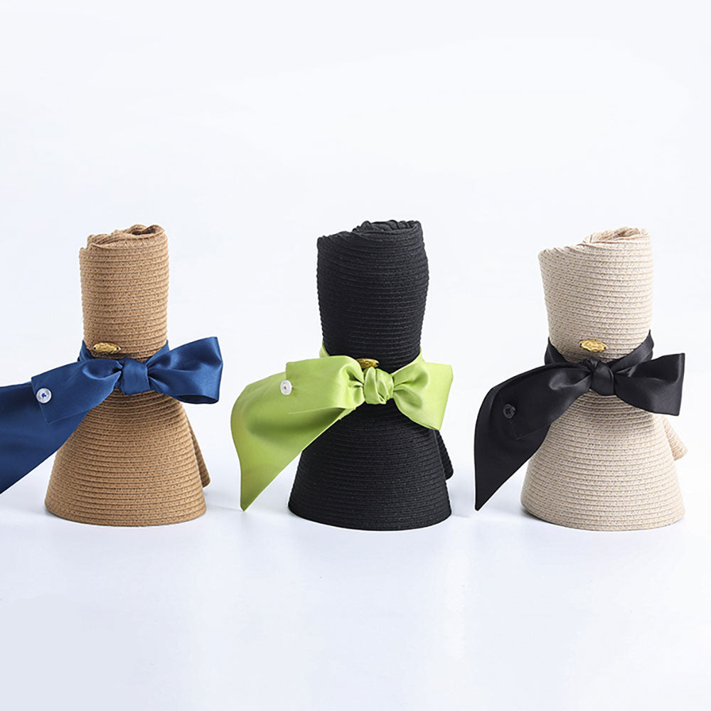 US Stock Women's Wide Brim Floppy Foldable Roll up Straw Hat UPF 50+