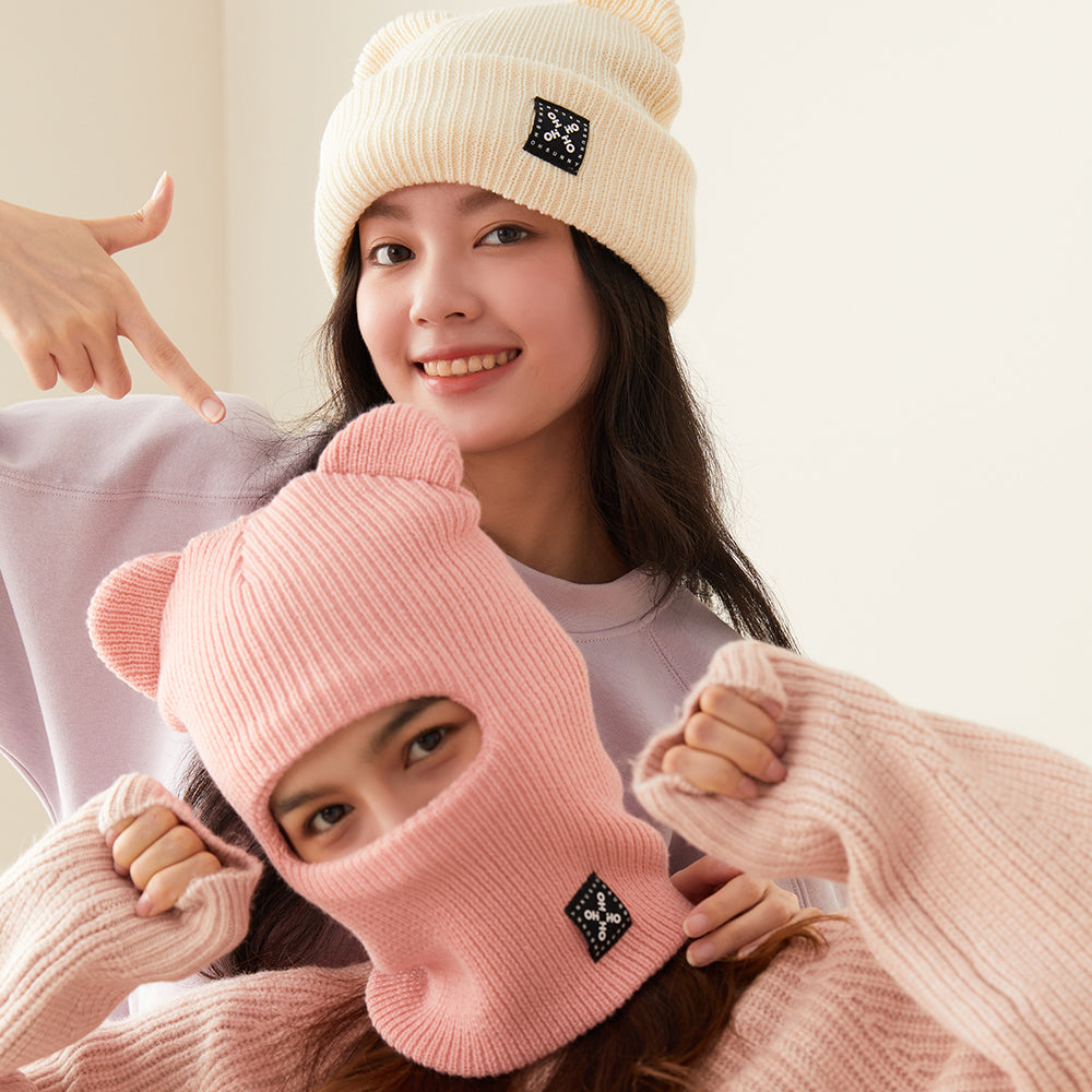 Winter Bear Ear Beanie Warm Knit Full Face Cover Balaclava Ski Hats for Men and Women