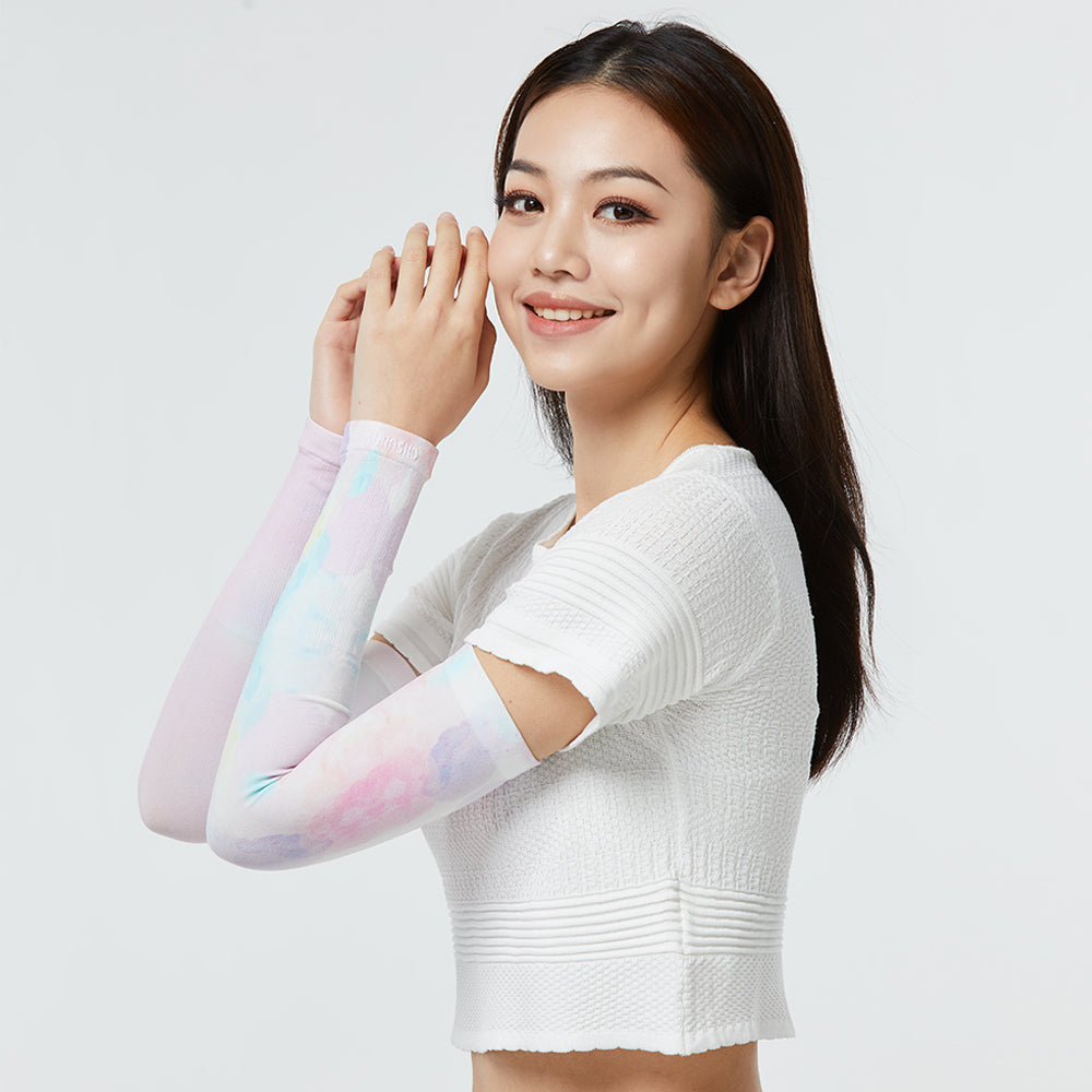 Women's Cooling Sports Compression Quick Dry UV Sun Protection Gardient Arm Sleeves UPF 50+