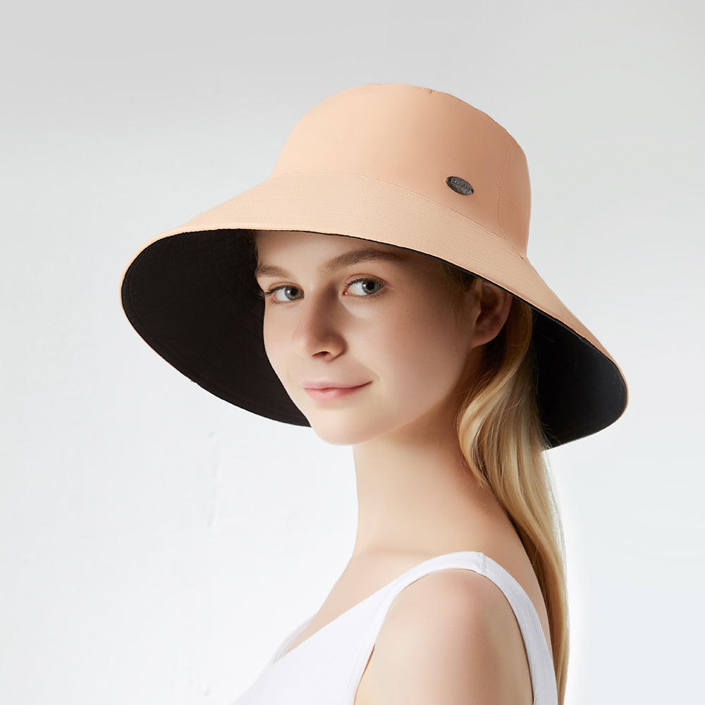 Women's Large Brim UV Protection  Reversible Double-Side-Wear Bucket Hat UPF 50+