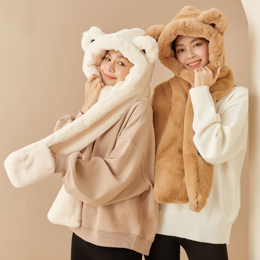 US Stock 3-in-1 Multi-Functional Cute Animal Hat with Scarf and Mitten Combo