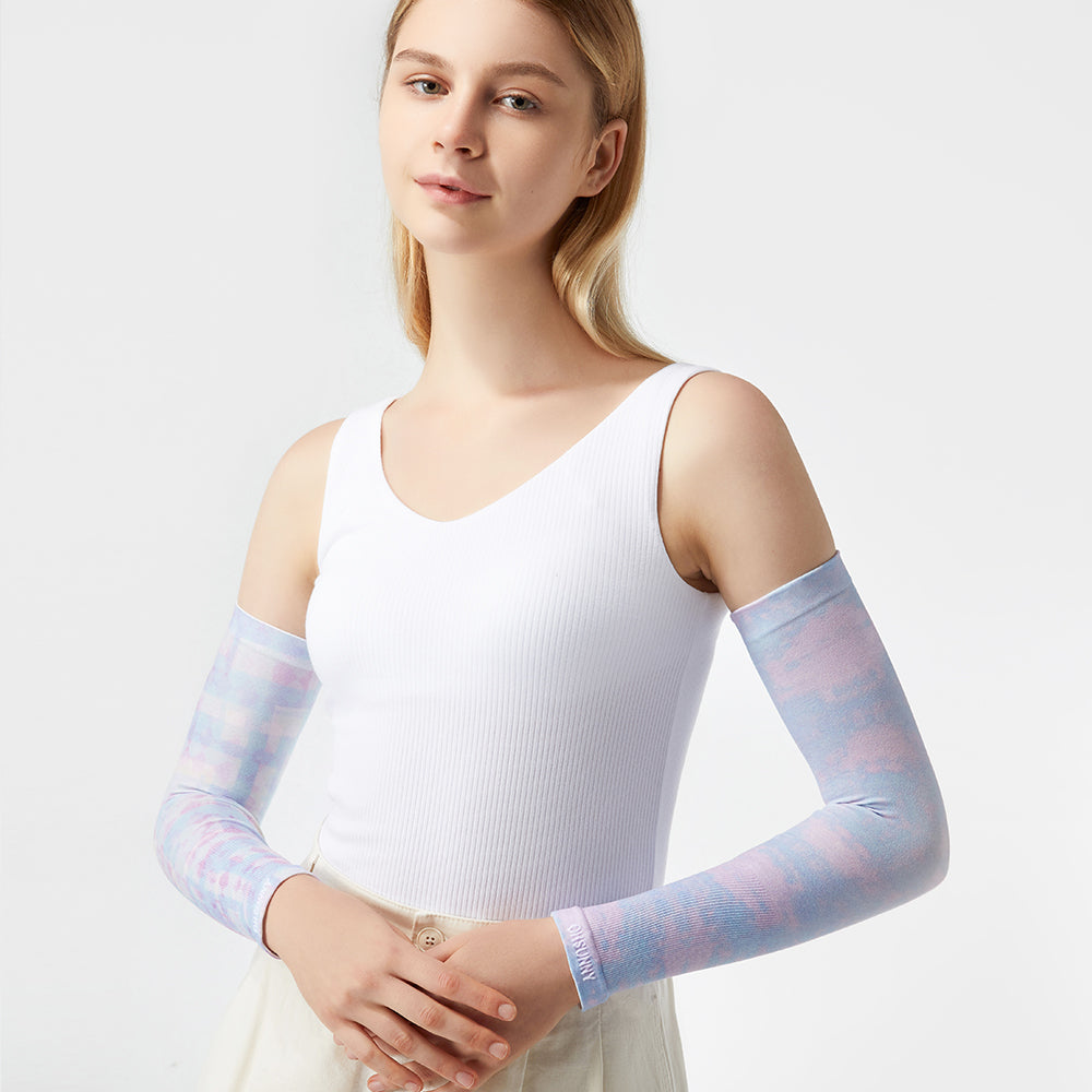 Women's Cooling Sports Compression Quick Dry UV Sun Protection Gardient Arm Sleeves UPF 50+