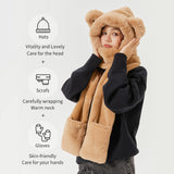US Stock 3-in-1 Multi-Functional Cute Animal Hat with Scarf and Mitten Combo