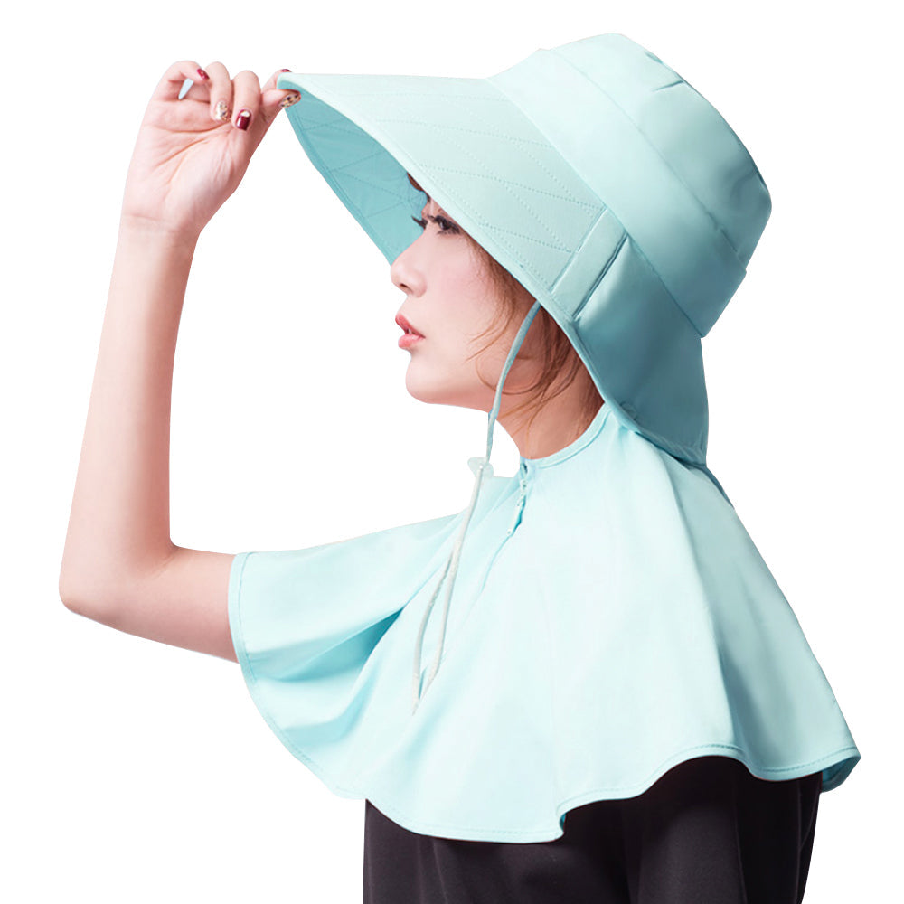 US Stock Women's Wide Brim UV Protection Shoulder Cover Bucket Hat UPF 50+