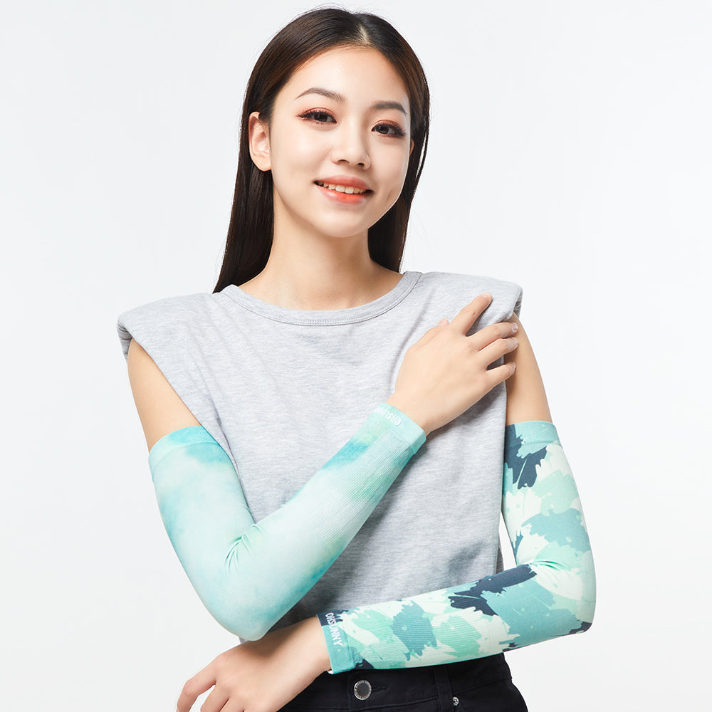 Women's Cooling Sports Compression Quick Dry UV Sun Protection Gardient Arm Sleeves UPF 50+