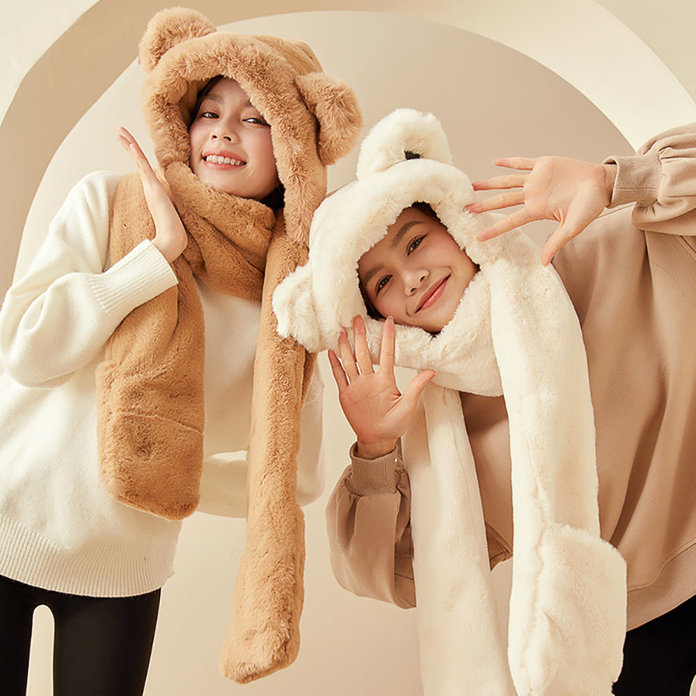 US Stock 3-in-1 Multi-Functional Cute Animal Hat with Scarf and Mitten Combo