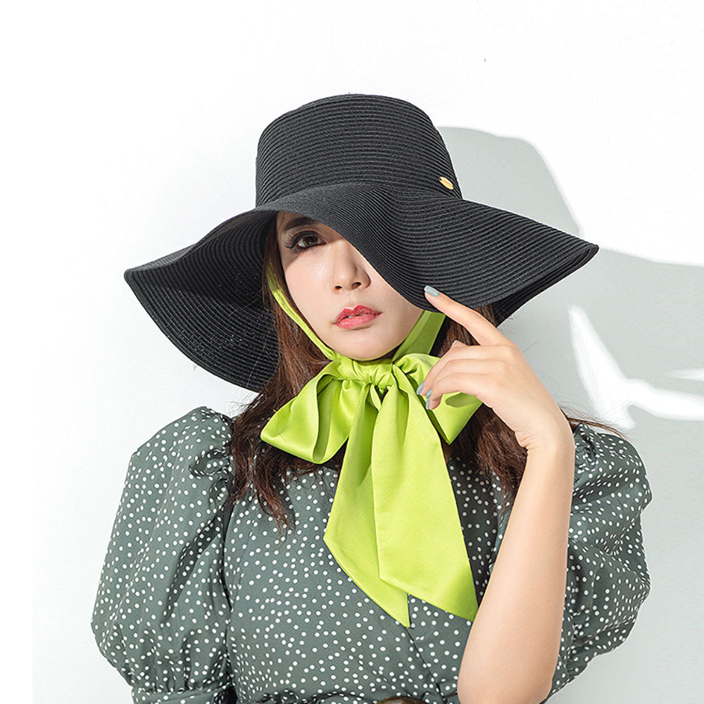 US Stock Women's Wide Brim Floppy Foldable Roll up Straw Hat UPF 50+