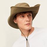 US Stock Unisex Extra Large Brim Sun Bucket Hat with Adjustable Windproof Rope