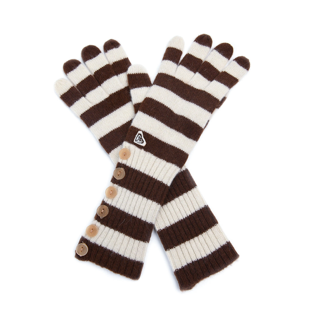 Women's Knit Long Gloves Stripe Arm Warmers Stretchy Winter Warm Full Fingers Gloves