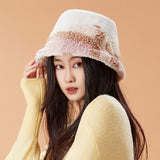 US Stock Women's Plush Bucket Hat UPF 50+ Antistatic Fleece Warm Caps