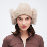 Winter Warm Knit Beanie Cap with Plush Ear Muffs Cuffed Plain Skull Hat