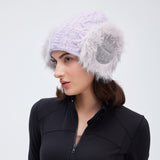 Winter Warm Knit Beanie Cap with Plush Ear Muffs Cuffed Plain Skull Hat
