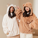 Cute Bear Ears Hoodie Warm Fluffy Faux Fur Coat Parka Outwear Overcoat with Pockets