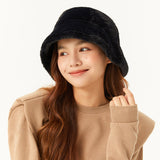 US Stock Winter Faux Fur Bucket Hat Fluffy Fuzzy Vintage Hat