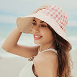 Women's Reversible Bucket Hat with Belt Wide Brim Waterproof Sun Cap UPF50+
