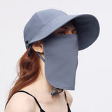 US Stock Wide Brim Baseball Cap with Removeable Face Cover UPF 50+