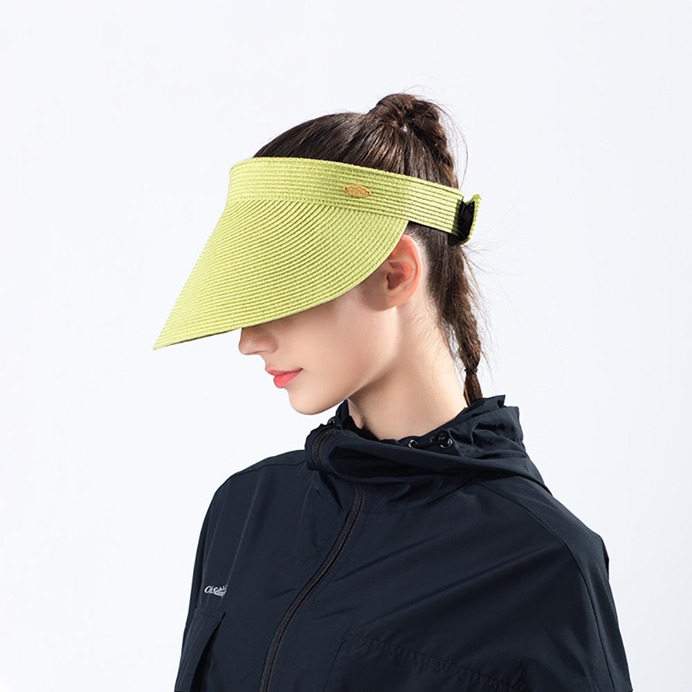 US Stock Women's Wide-Brim Roll-up Foldable Straw Visor Hat UPF 50+