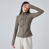 US Stock Workout Hooded Jackets for Women Athletic Sweatshirt with Thumbholes