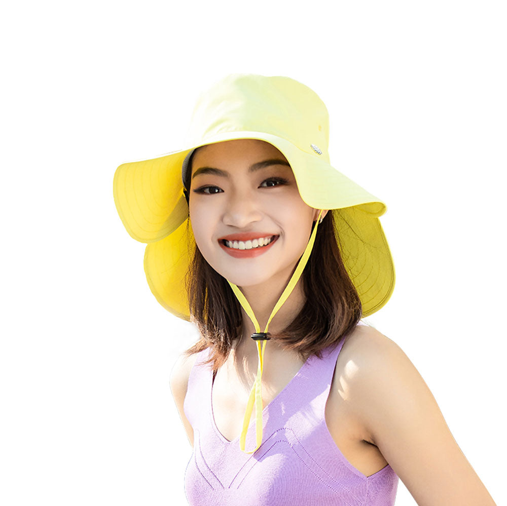 Japan Stock Unisex Wide Brim Sun Protection Bucket Hat with Neck Flap UPF 50+