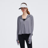 Women's Cropped Sun Protection Hoodie Jackets with Hand Cover UPF50+ Tops Coats