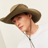 US Stock Unisex Extra Large Brim Sun Bucket Hat with Adjustable Windproof Rope