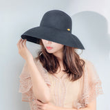 US Stock Women's Wide-Brim Foldable Fedora Beach Straw Hats UPF 50+