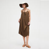 Sun-Protective Slip Dress with Adjustable Straps & Elegant Beaded Cooling Copper Ammonia Fabric UPF 500+