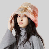 US Stock Women's Plush Bucket Hat UPF 50+ Antistatic Fleece Warm Caps