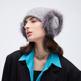 Winter Warm Knit Beanie Cap with Plush Ear Muffs Cuffed Plain Skull Hat