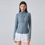 US Stock Workout Hooded Jackets for Women Athletic Sweatshirt with Thumbholes