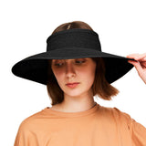 US Stock Wide Brim Straw Visor Hat Foldable Roll up Sun Beach Cap