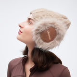 Winter Warm Knit Beanie Cap with Plush Ear Muffs Cuffed Plain Skull Hat