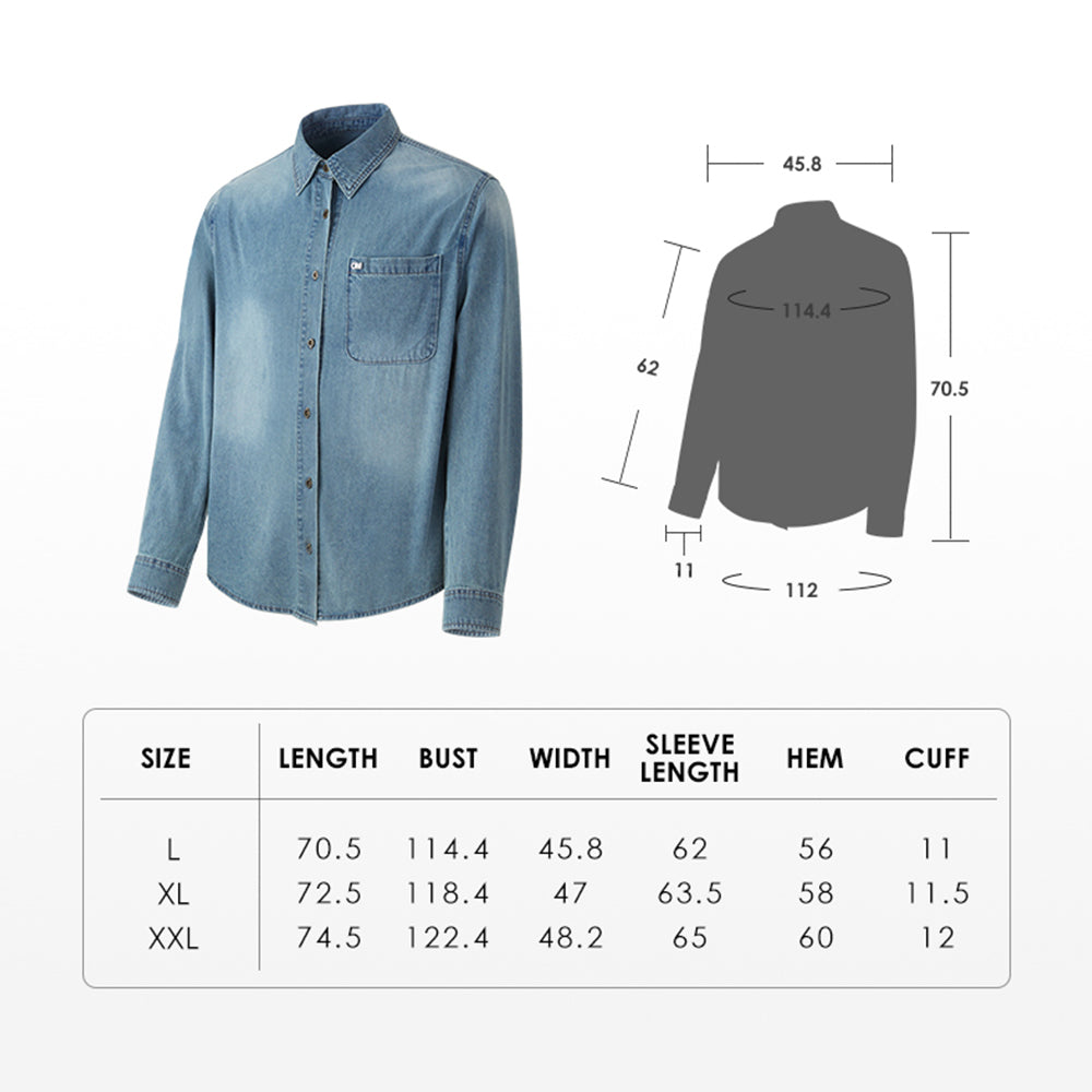 Men's Denim Shirt Western Jean Shirts Sun Protection Long Sleeve Tops UPF50+