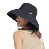 US Stock Women's Wide-Brim Foldable Fedora Beach Straw Hats UPF 50+