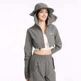 Women's Sun Protection Jackets with Bucket Hat Cap UPF 50+ Outdoor Coat Lightweight Hooded