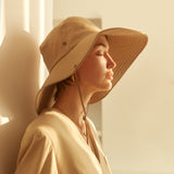 US Stock Unisex Extra Large Brim Sun Bucket Hat with Adjustable Windproof Rope