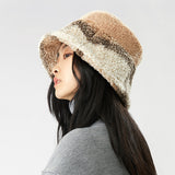 US Stock Women's Plush Bucket Hat UPF 50+ Antistatic Fleece Warm Caps